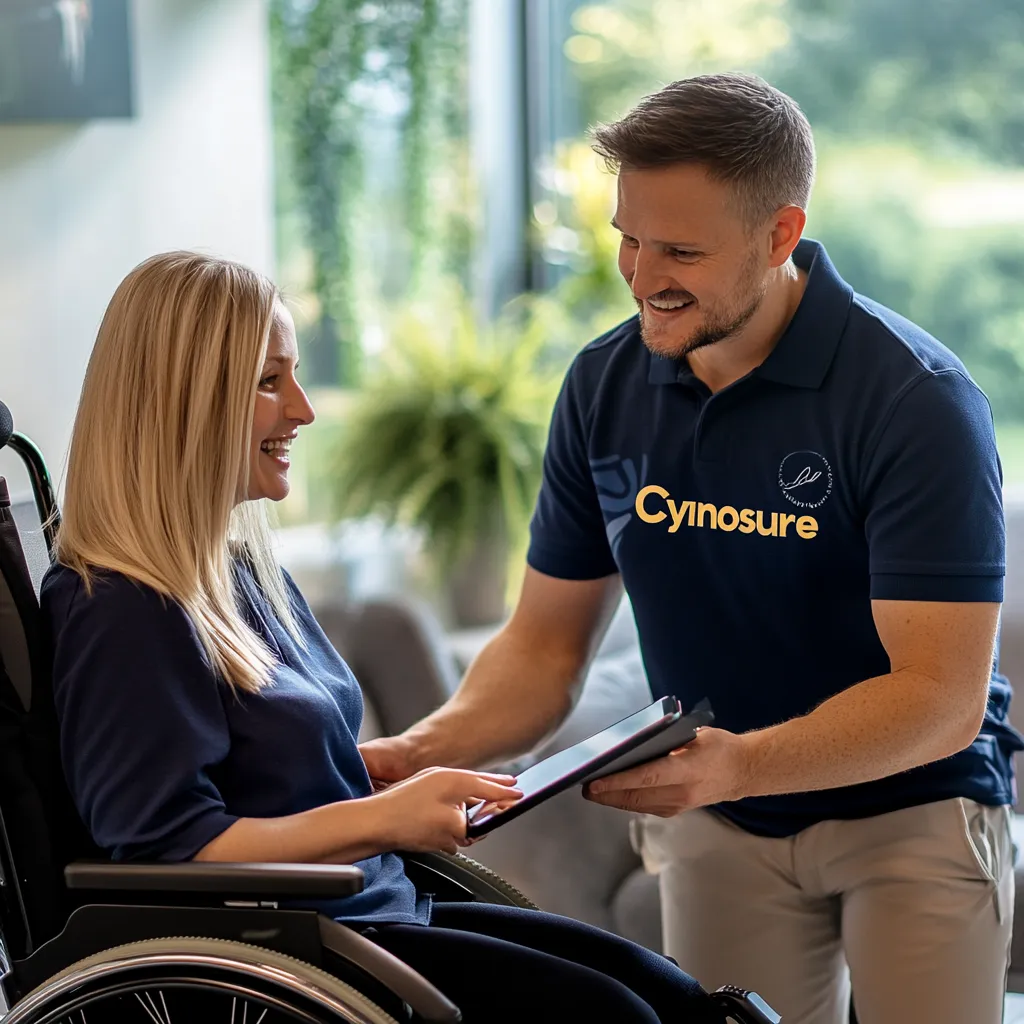 Support worker helping client